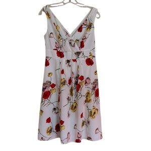 Lands End Floral Fit and Flare Empire Waist V-Neck Dress Size 2